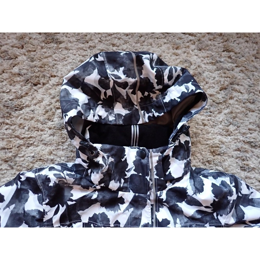 Obermeyer Ski Jacket Women Size 4 Black White Excellent Floral Hooded Winter - Picture 5 of 14